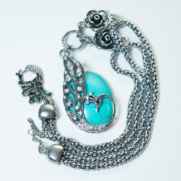 Novadab Jewelry - Novadab Rhinestone Peacock & Turquoise Necklace, NWOT